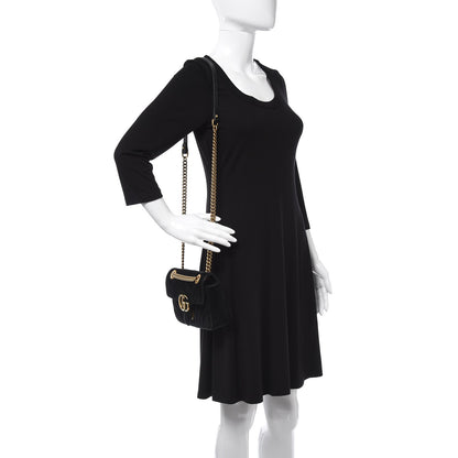Gucci Velvet Matelasse Mini GG Marmont Shoulder Bag Black 3 of 17