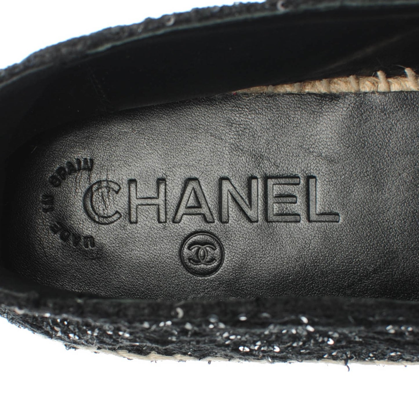 Tweed Patent Goatskin Sequin CC Espadrilles 40 Black