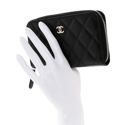 Chanel Lambskin Quilted Medium Zip Around Wallet Black 2 of 11