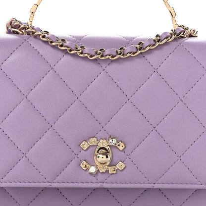 Chanel Lambskin Quilted Crystal Top Handle Clutch With Chain Light Purple 9 of 13