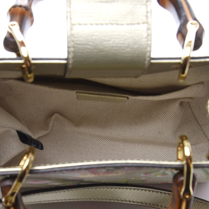 Gucci Metallic Shangai Calfskin Blooms Print Mini Bamboo Shopper Tote Gold Multicolor 4 of 11