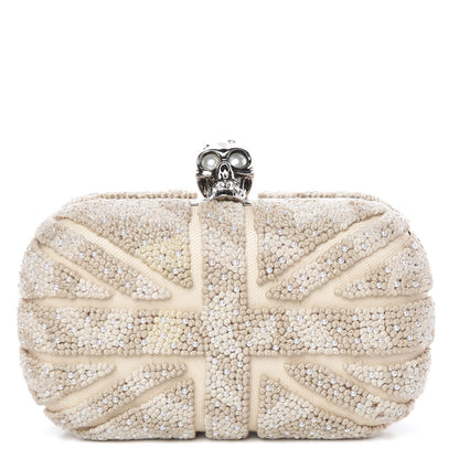 Alexander McQueen Canvas Beaded Britannia Skull Box Clutch Natural 1 of 11