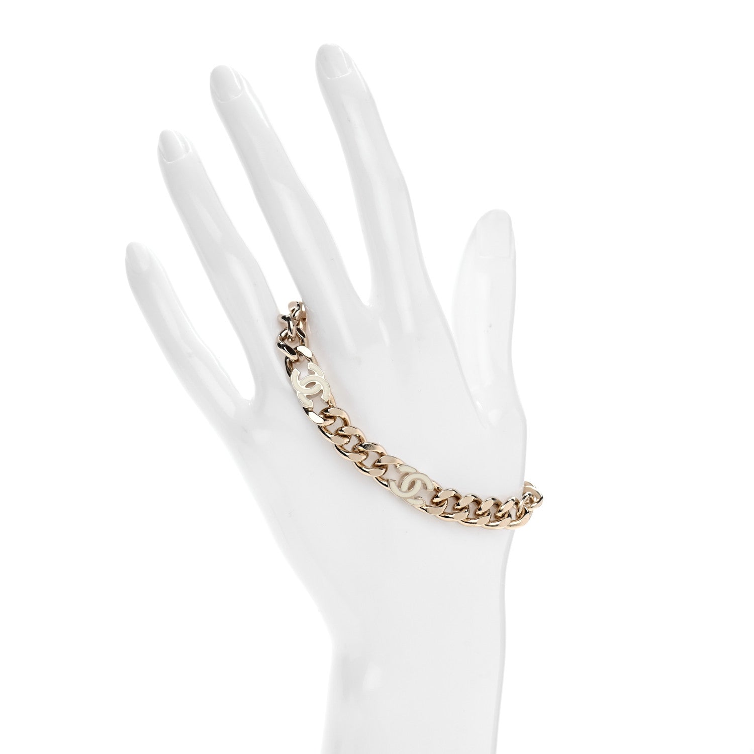 Chanel Enamel Metal CC Chain Bracelet Gold White 2 of 5