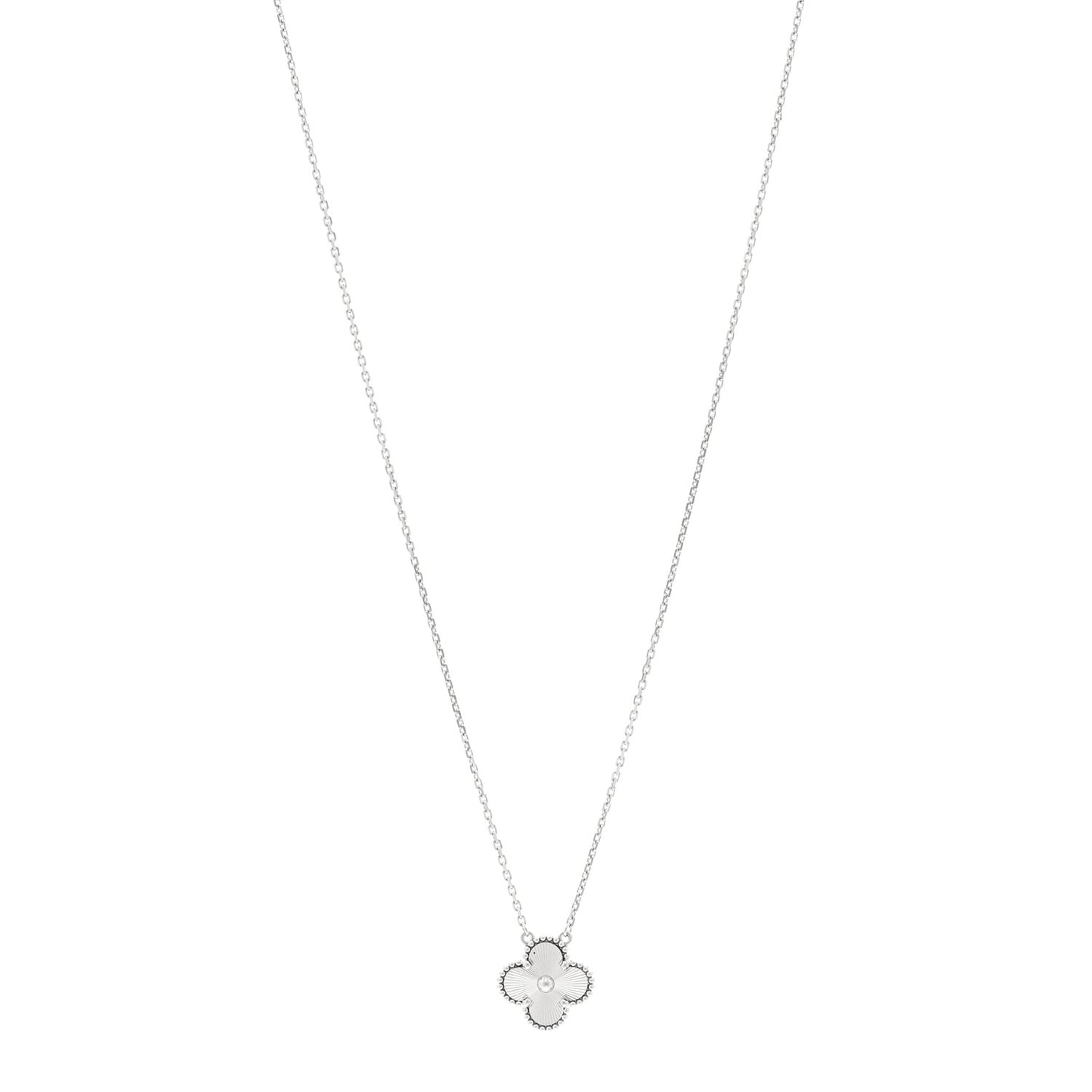 VAN CLEEF &amp; ARPELS 18K White Gold Guilloche Vintage Alhambra Pendant Necklace