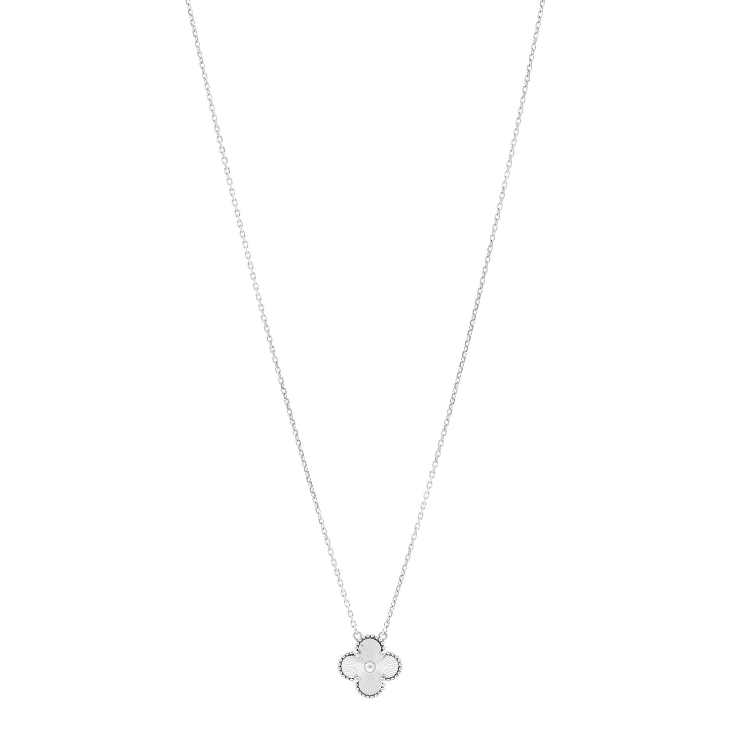 Van Cleef & Arpels VAN CLEEF &amp; ARPELS 18K White Gold Guilloche Vintage Alhambra Pendant Necklace 1 of 6