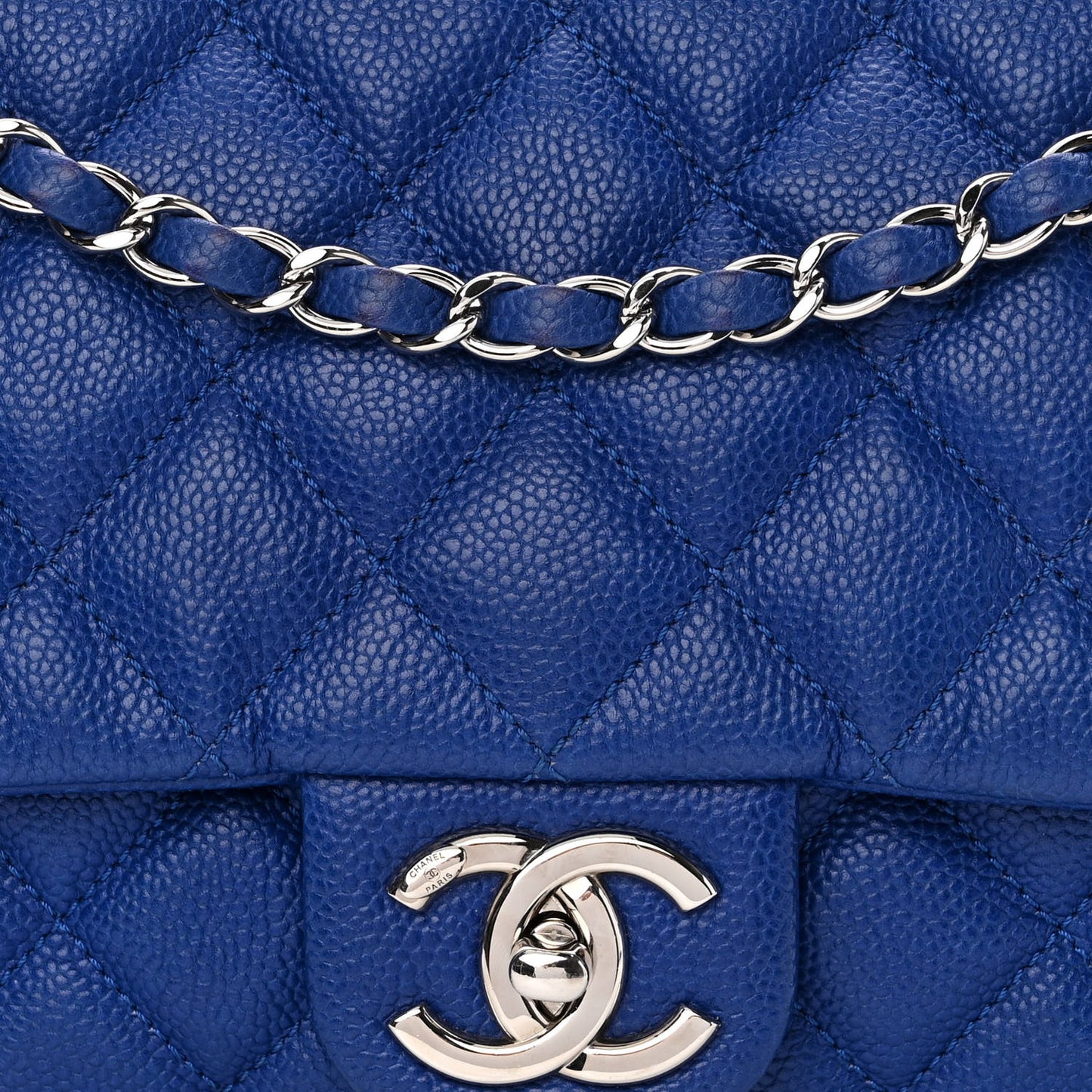 Caviar Quilted Jumbo Easy Flap Blue