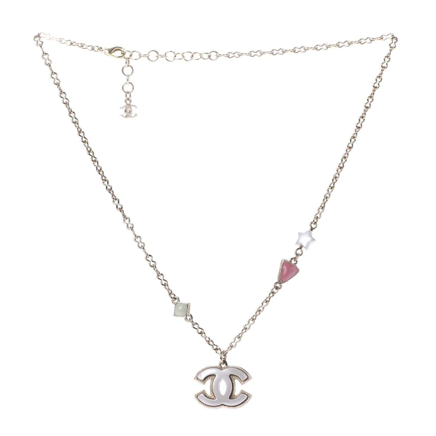 Chanel Resin Pearl Beaded CC Short Necklace Green White Pink 3 of 8