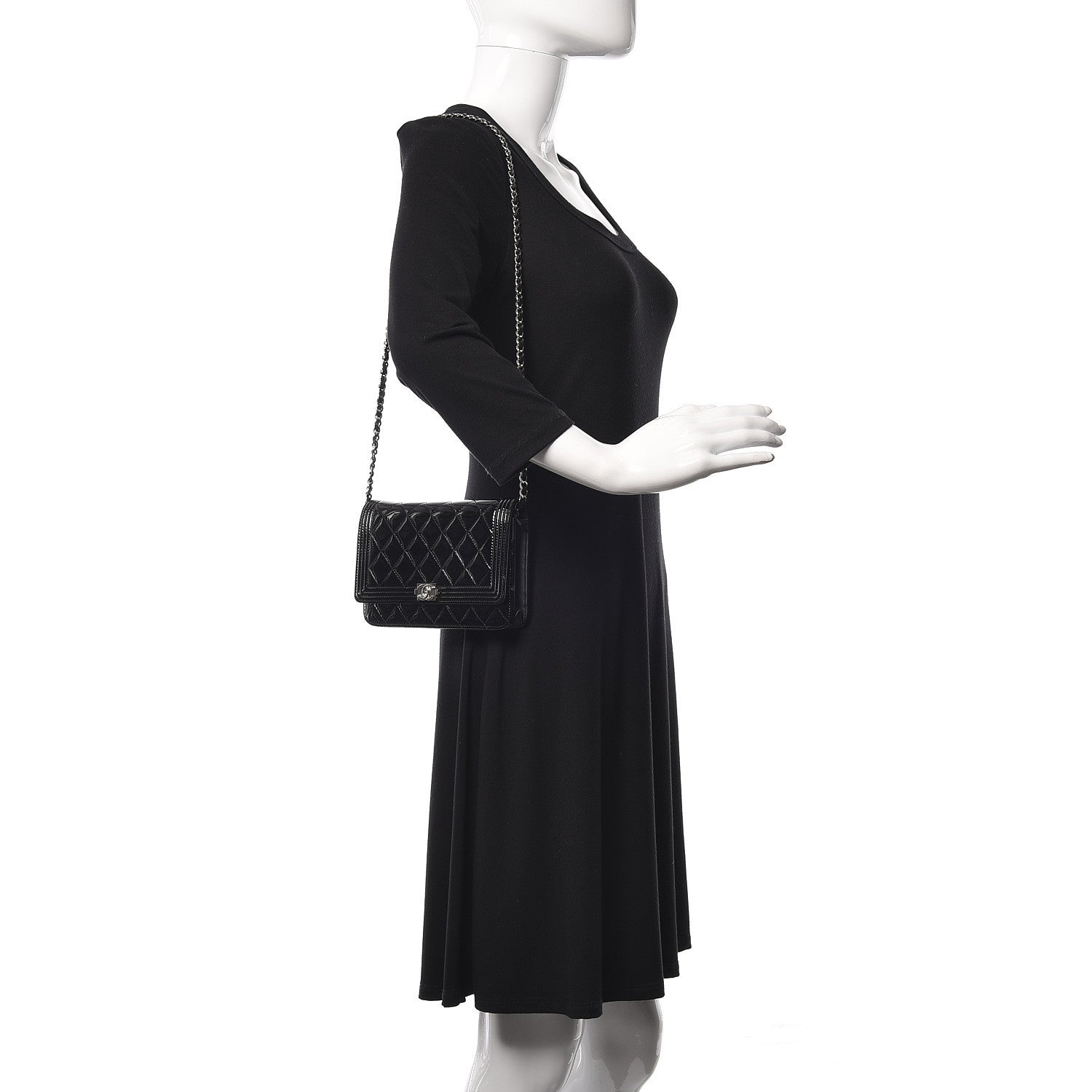 Chanel Patent Calfskin Quilted Boy Wallet On Chain WOC Black 2 of 13