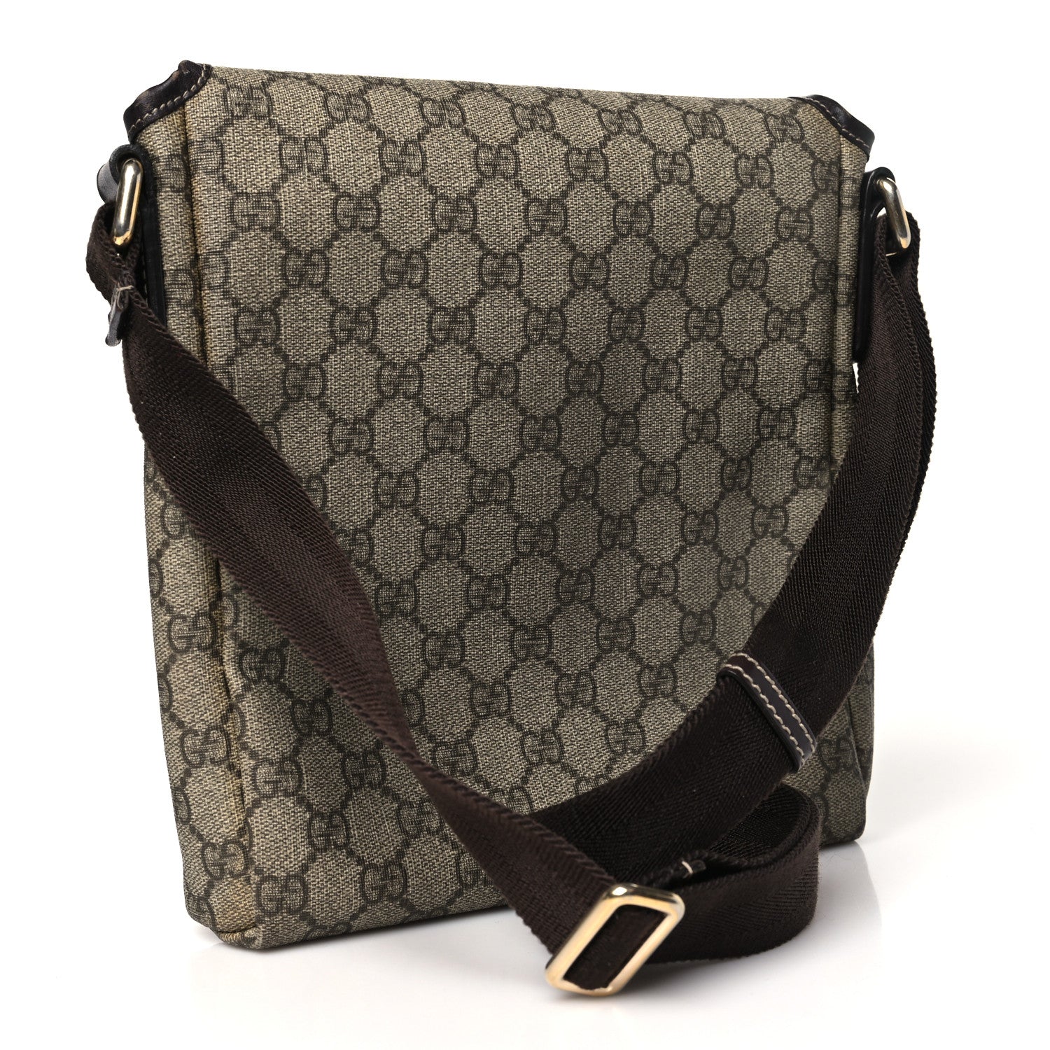 Gucci GG Supreme Monogram Selleria Calfskin Small Flap Messenger Bag Beige Ebony Cocoa Dark Chocolate 3 of 14