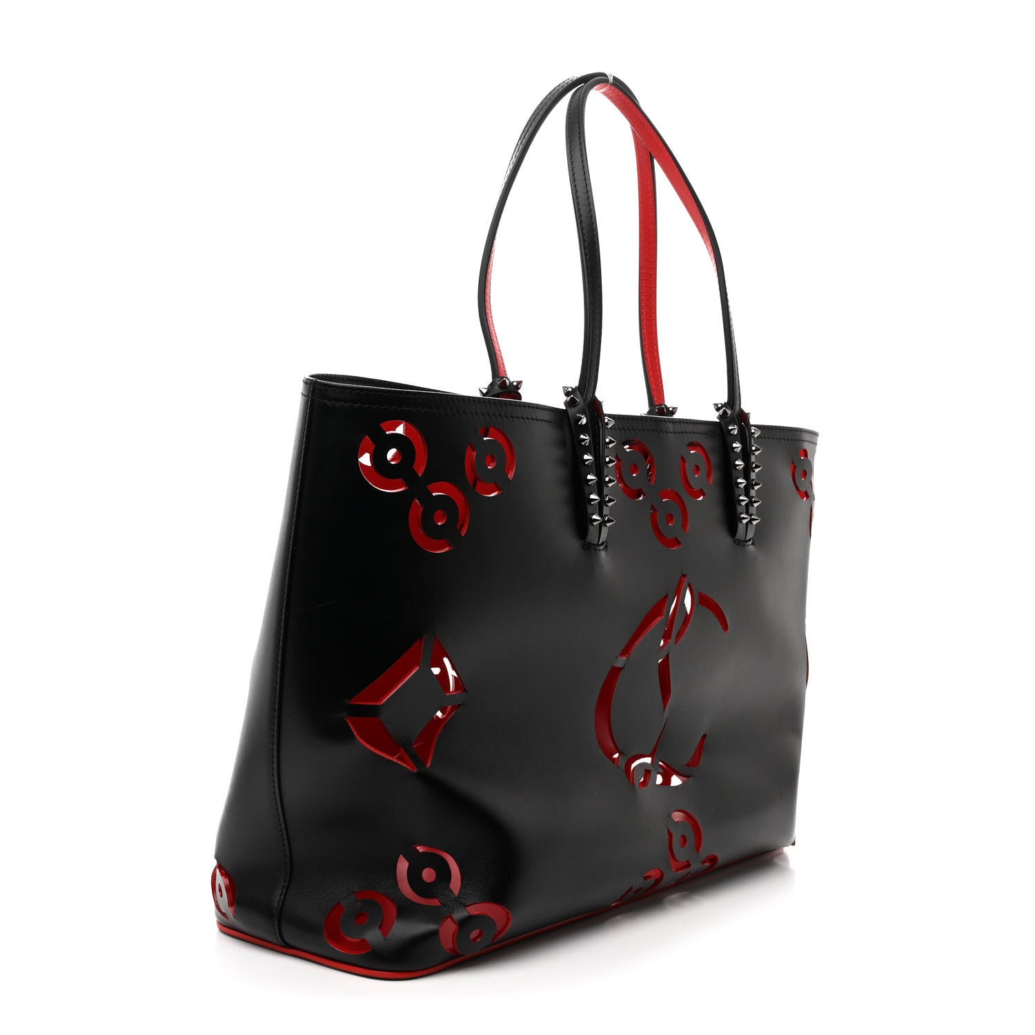 Christian Louboutin Calfskin Loubinthesky Perforated Cabarock Spikes Tote Black 4 of 12