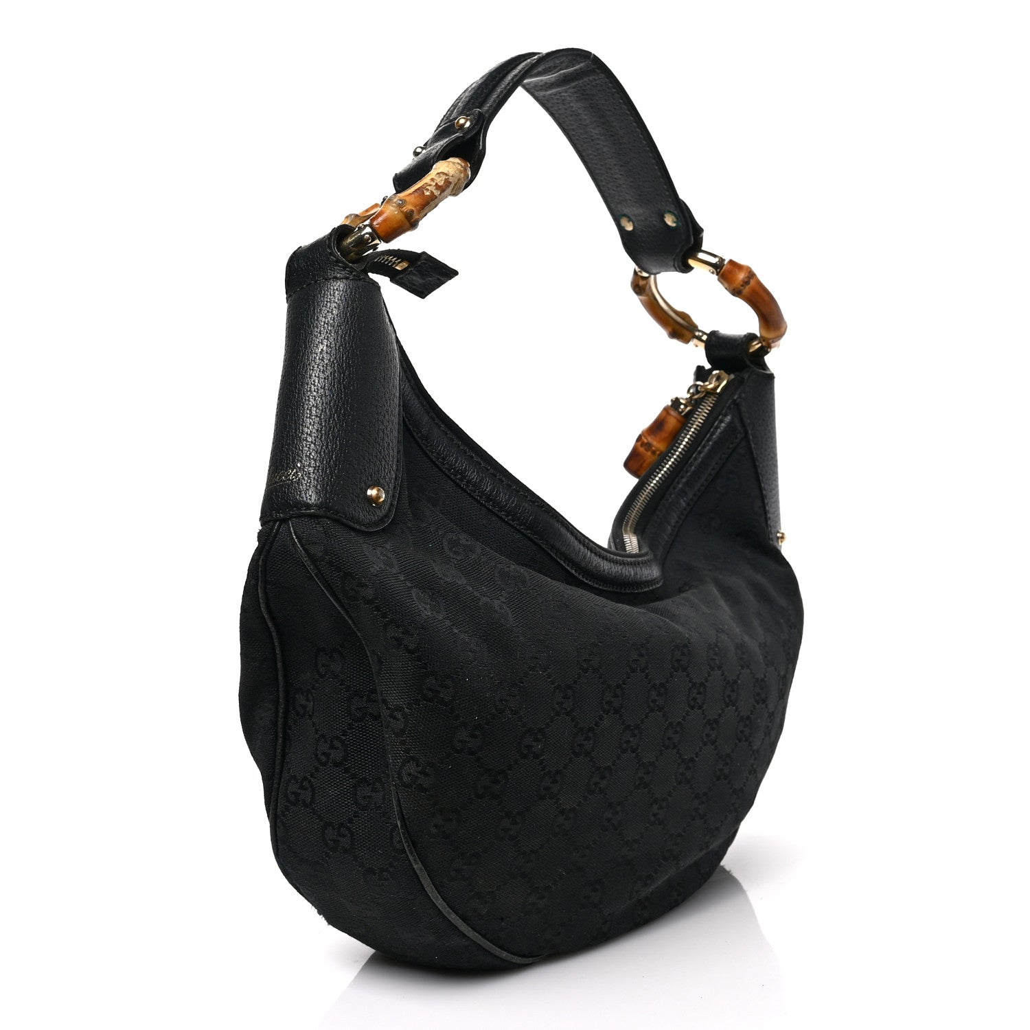 Gucci Monogram Half Moon Bamboo Ring Hobo Black 3 of 9