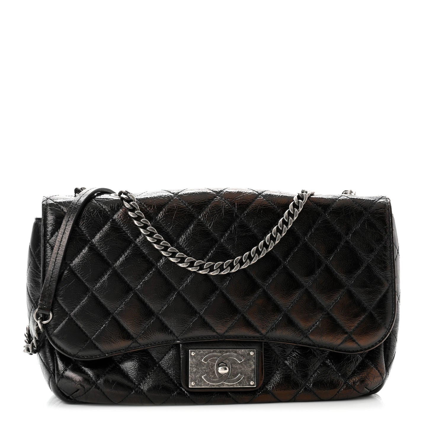 Shiny Goatskin Quilted Flap Black