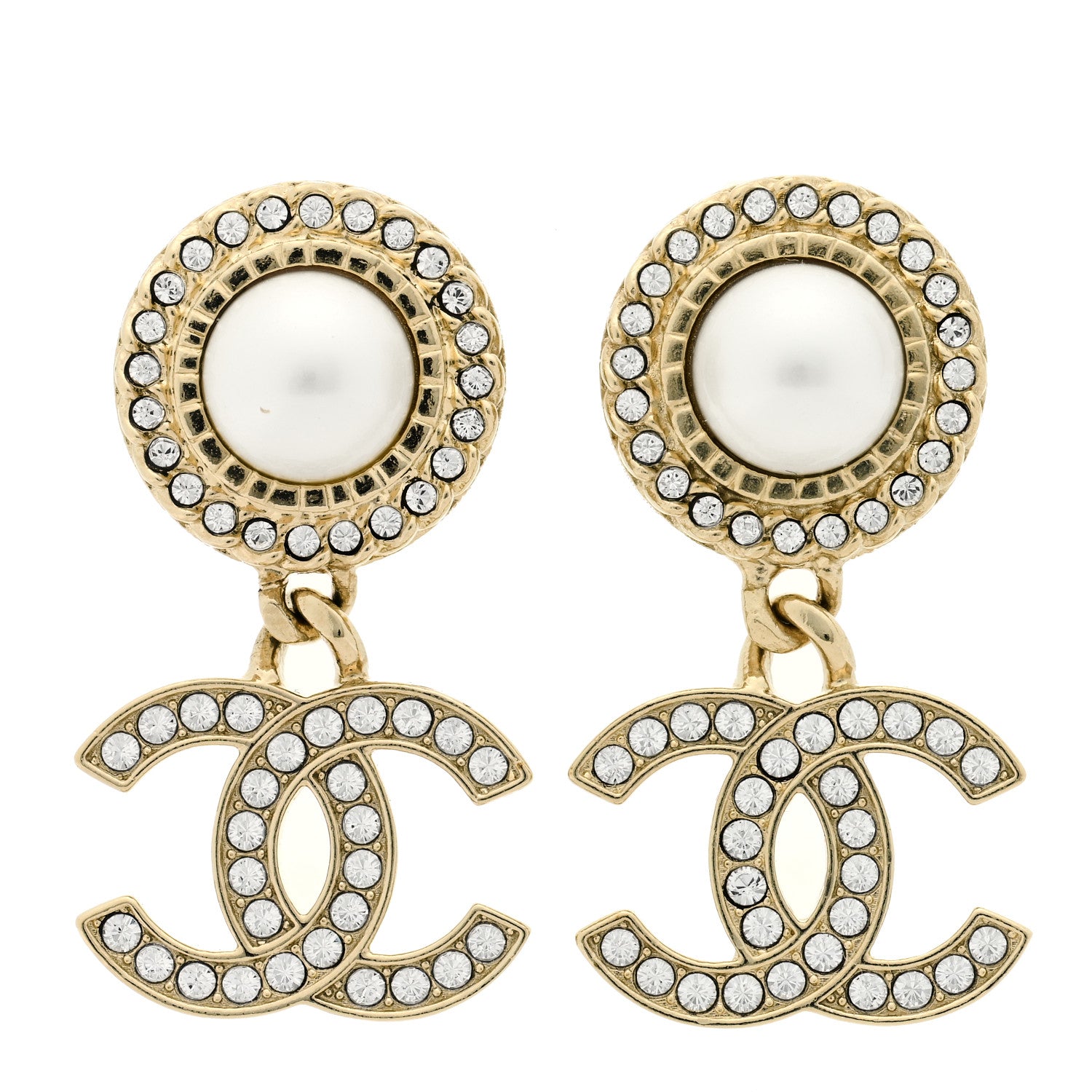 Chanel Crystal Pearl Bow-tiful CC Drop Earrings Gold 1 of 4