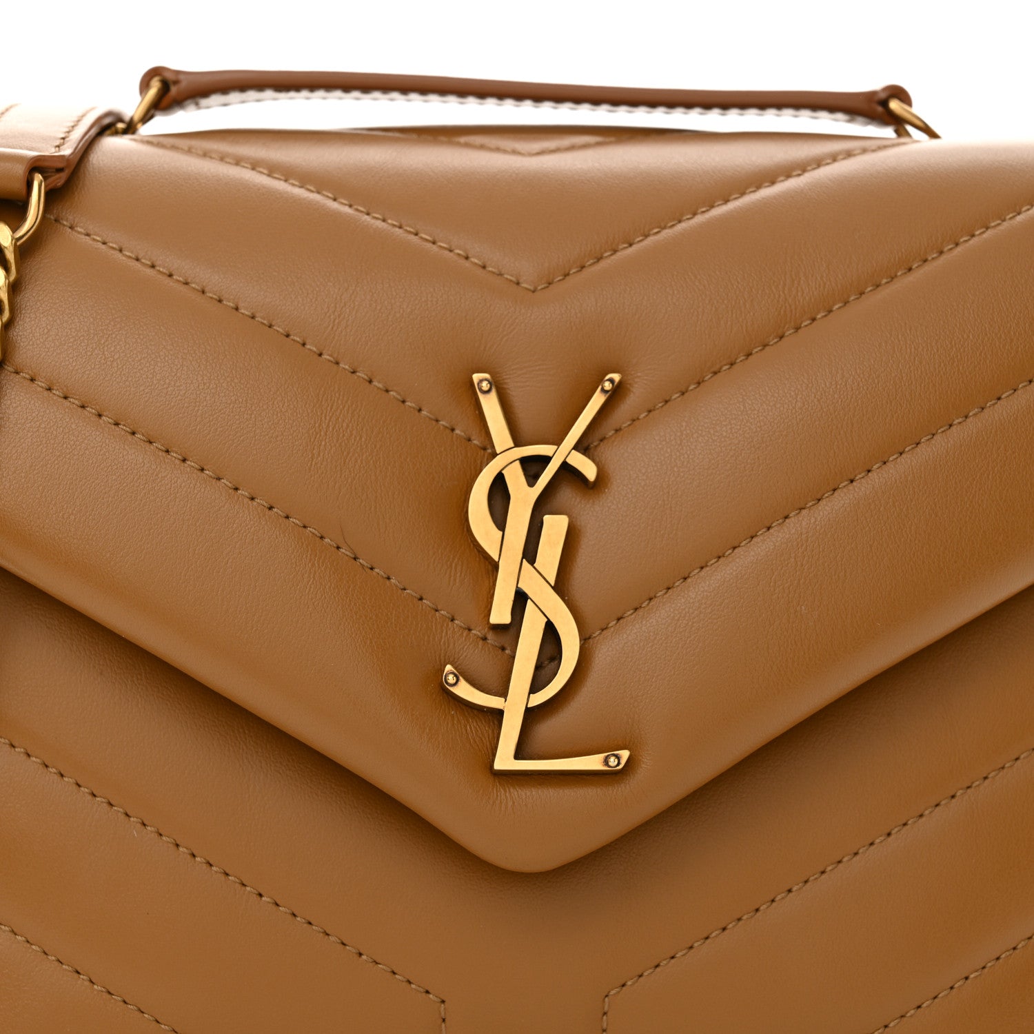 Saint Laurent Calfskin Y Quilted Monogram Small Loulou Chain Satchel Dark Natural 8 of 11