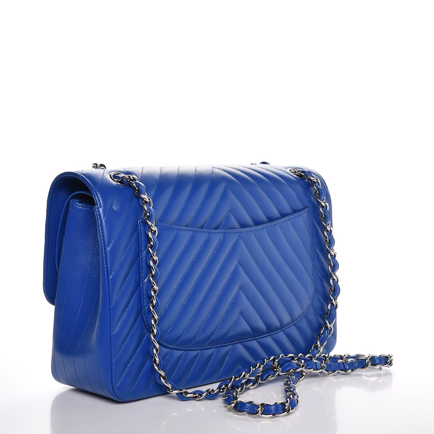 Chanel Caviar Chevron Quilted Jumbo Double Flap Bright Blue 3 of 8