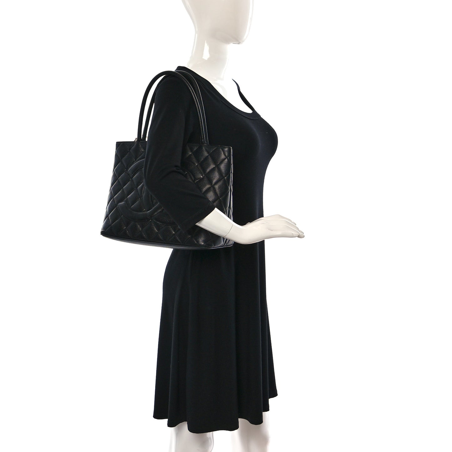 Caviar Quilted Medallion Tote Black