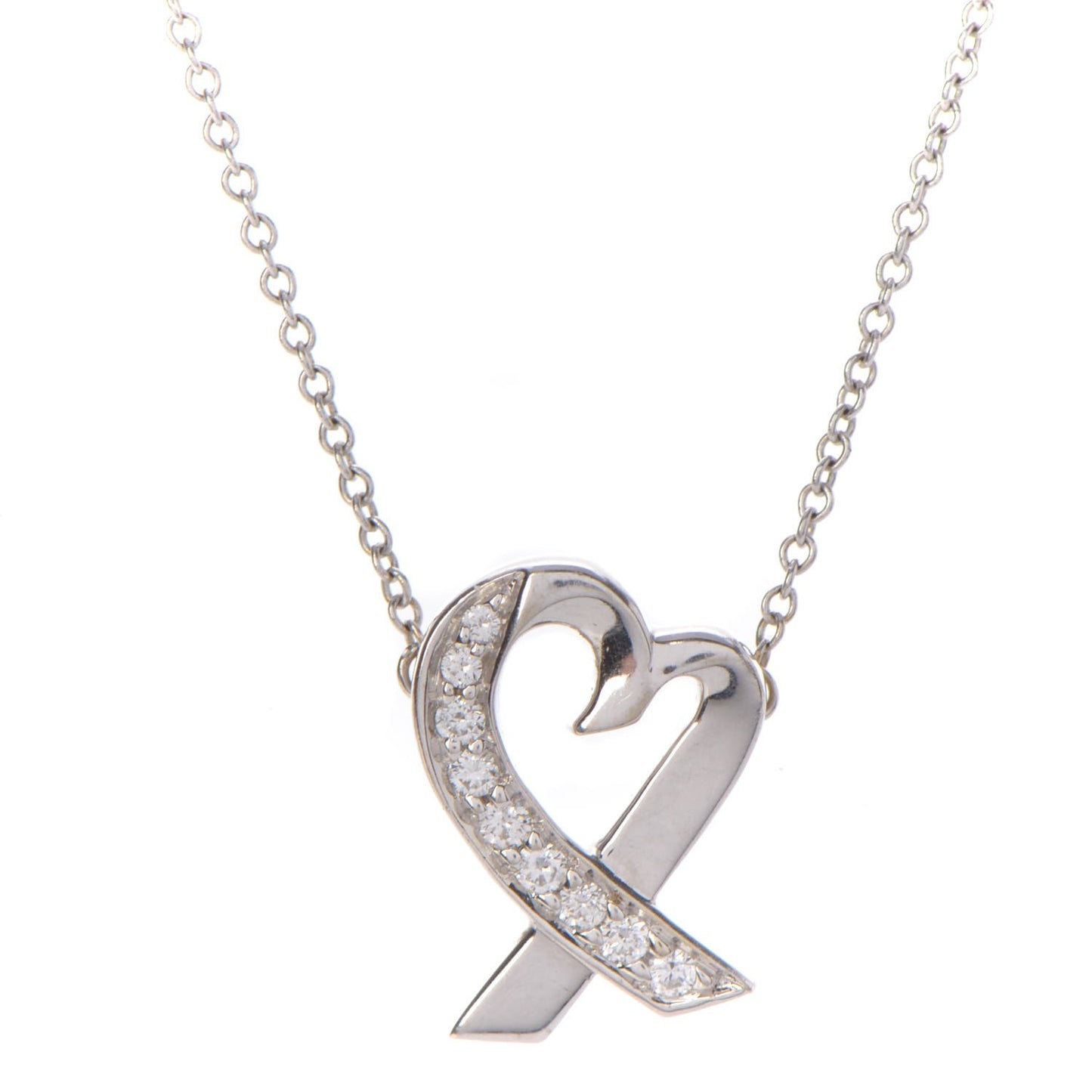 18K White Gold Diamond Small Paloma Picasso Loving Heart Necklace