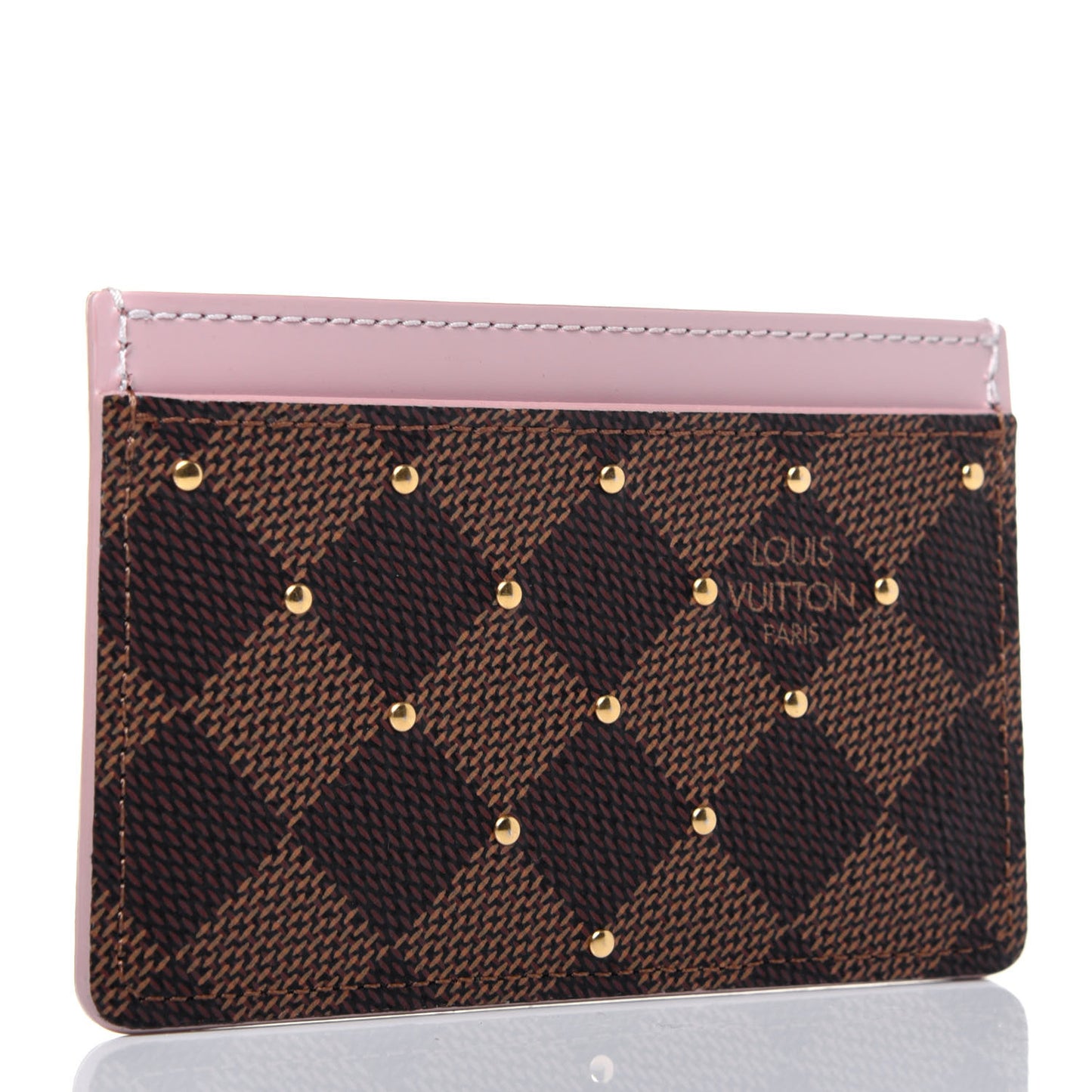 Damier Ebene Studded Card Holder Rose Ballerine