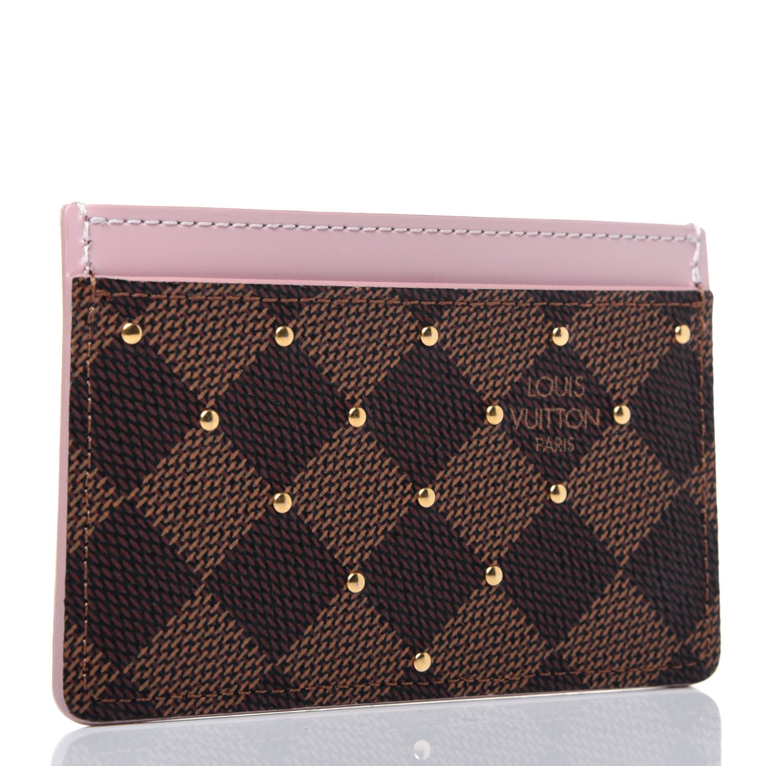 Louis Vuitton Damier Ebene Studded Card Holder Rose Ballerine 3 of 9