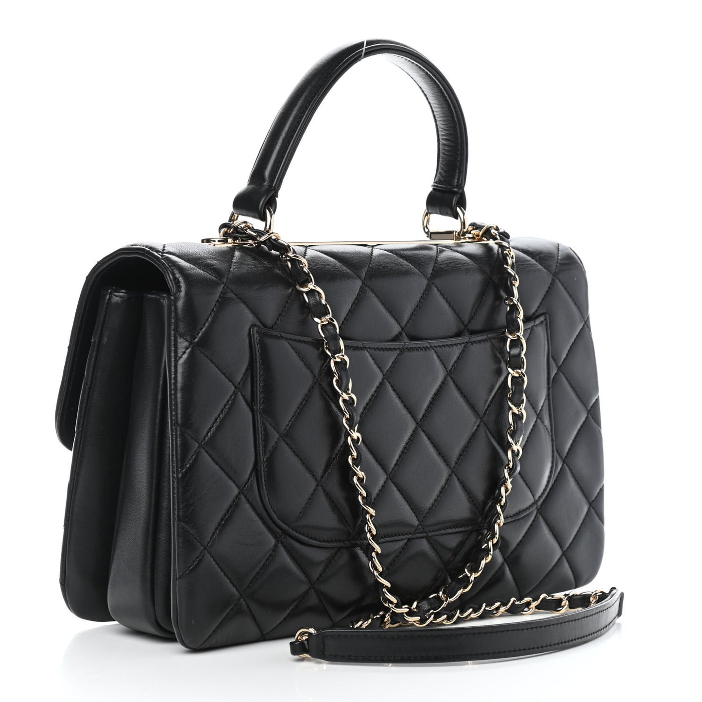 Lambskin Quilted Medium Trendy CC Flap Dual Handle Bag Black