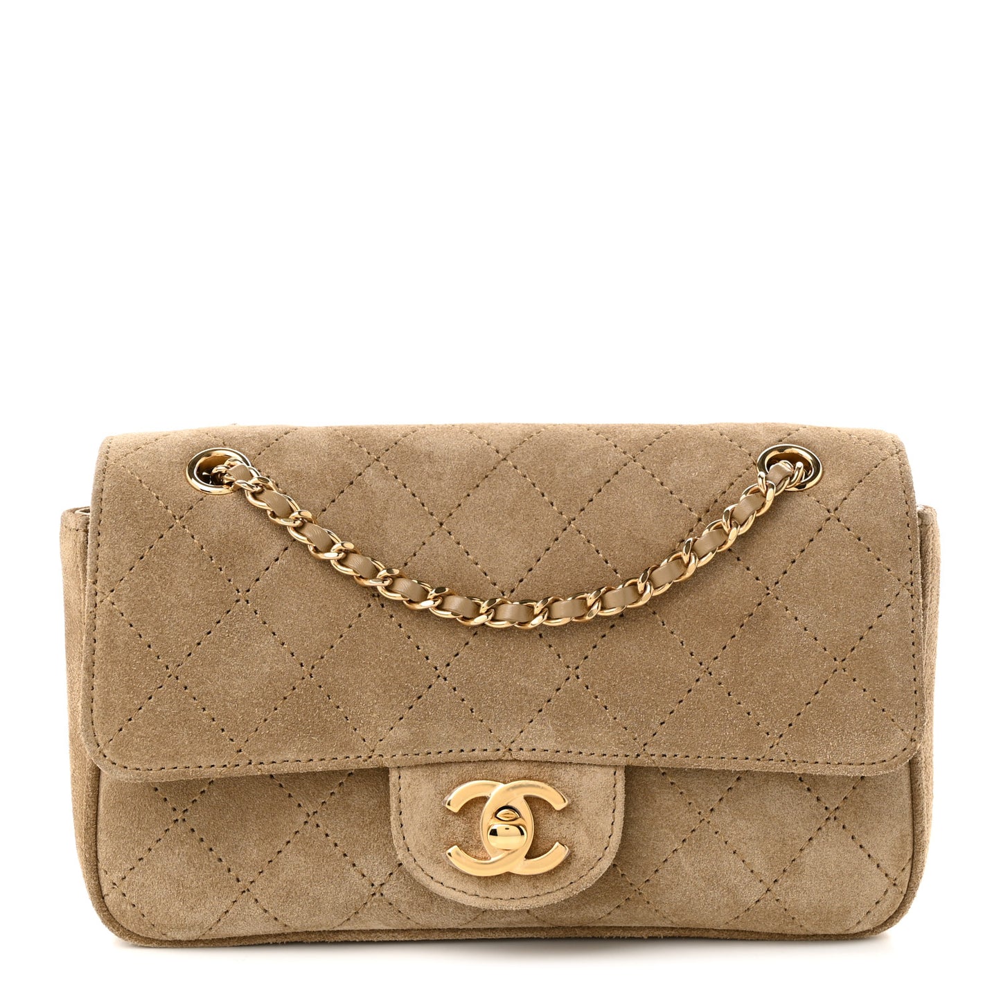Suede Calfskin Mini Souplissimo Maxi Flap Dark Beige