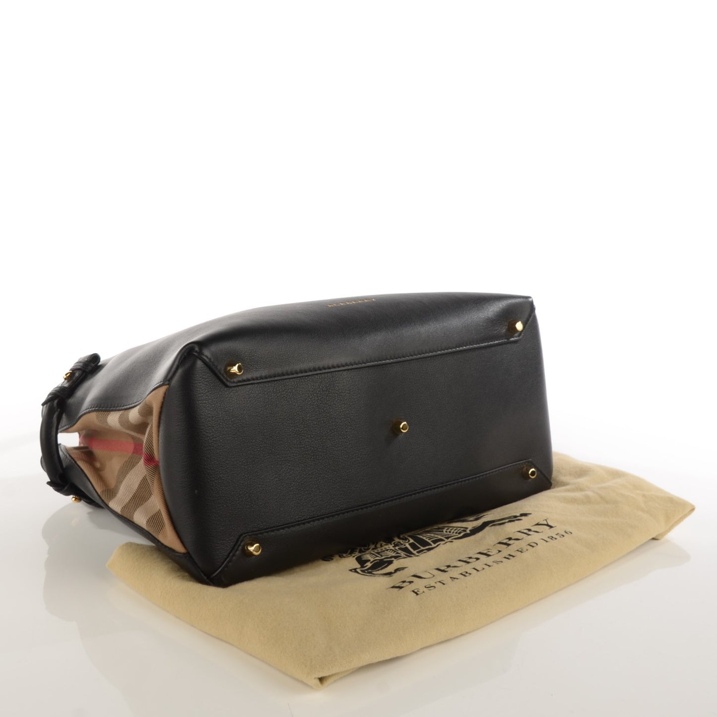 Grainy Calfskin House Check Medium Banner Tote Black