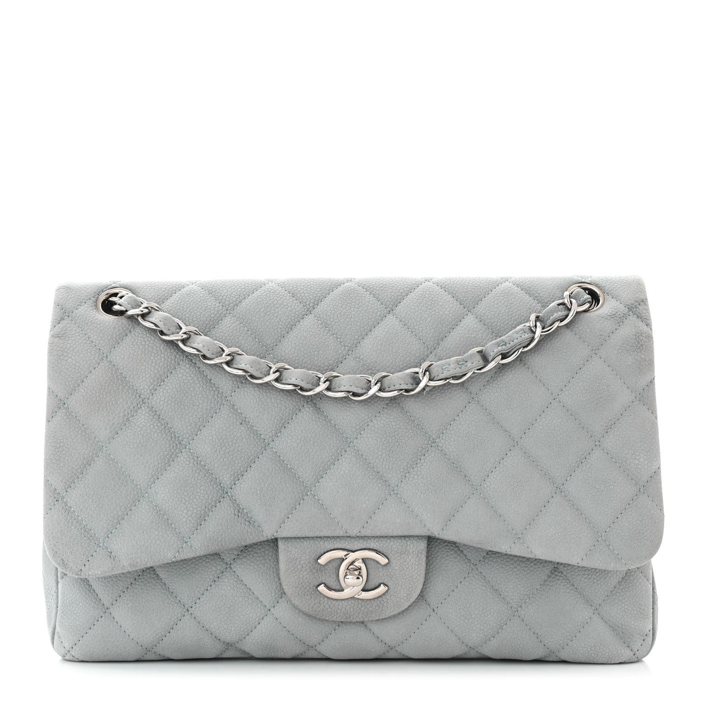Iridescent Caviar Quilted Jumbo Double Flap Light Blue