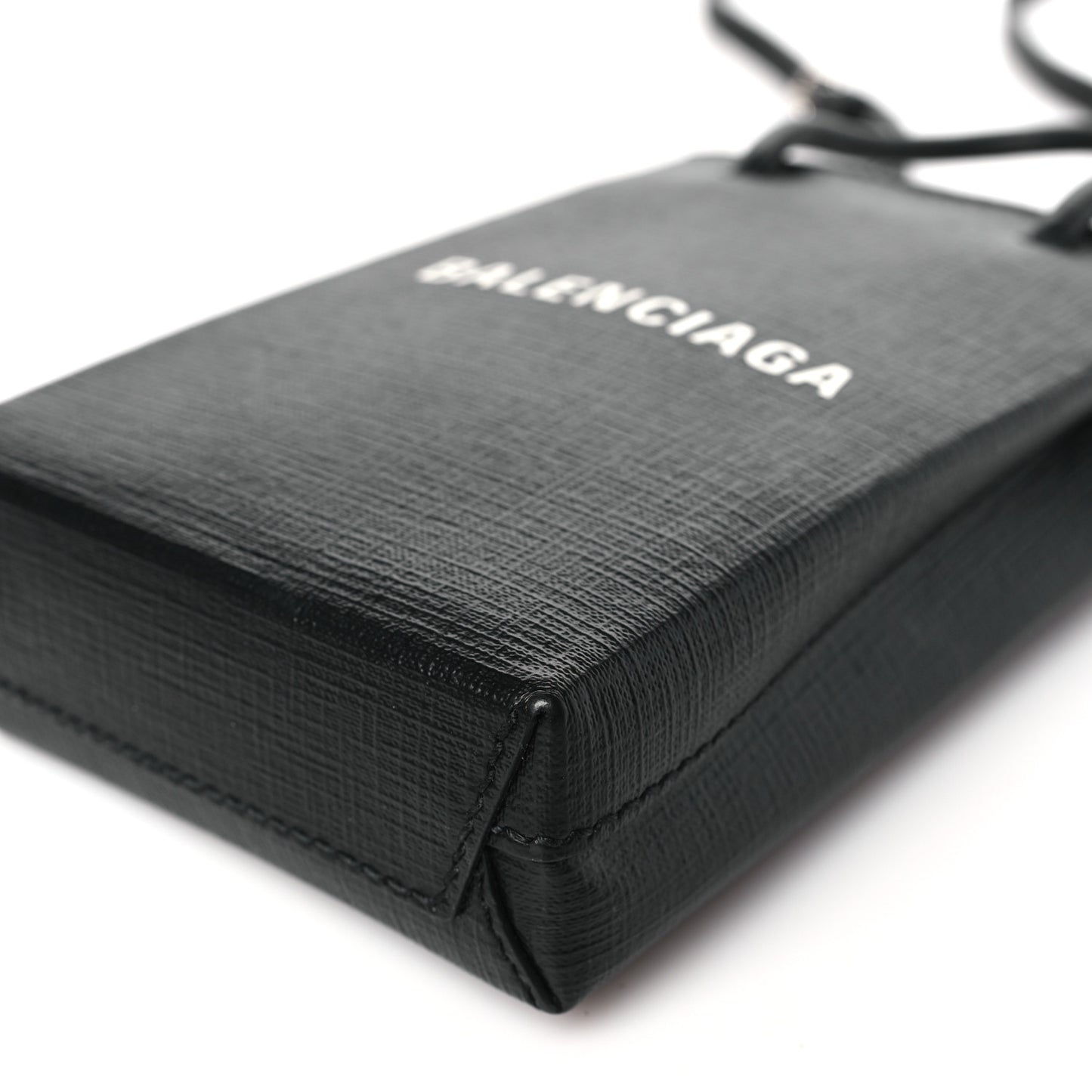 Squared Calfskin Logo Shopping Phone Holder Bag Black