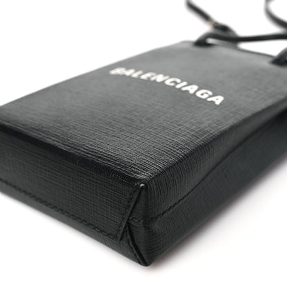 Balenciaga Squared Calfskin Logo Shopping Phone Holder Bag Black 10 of 10