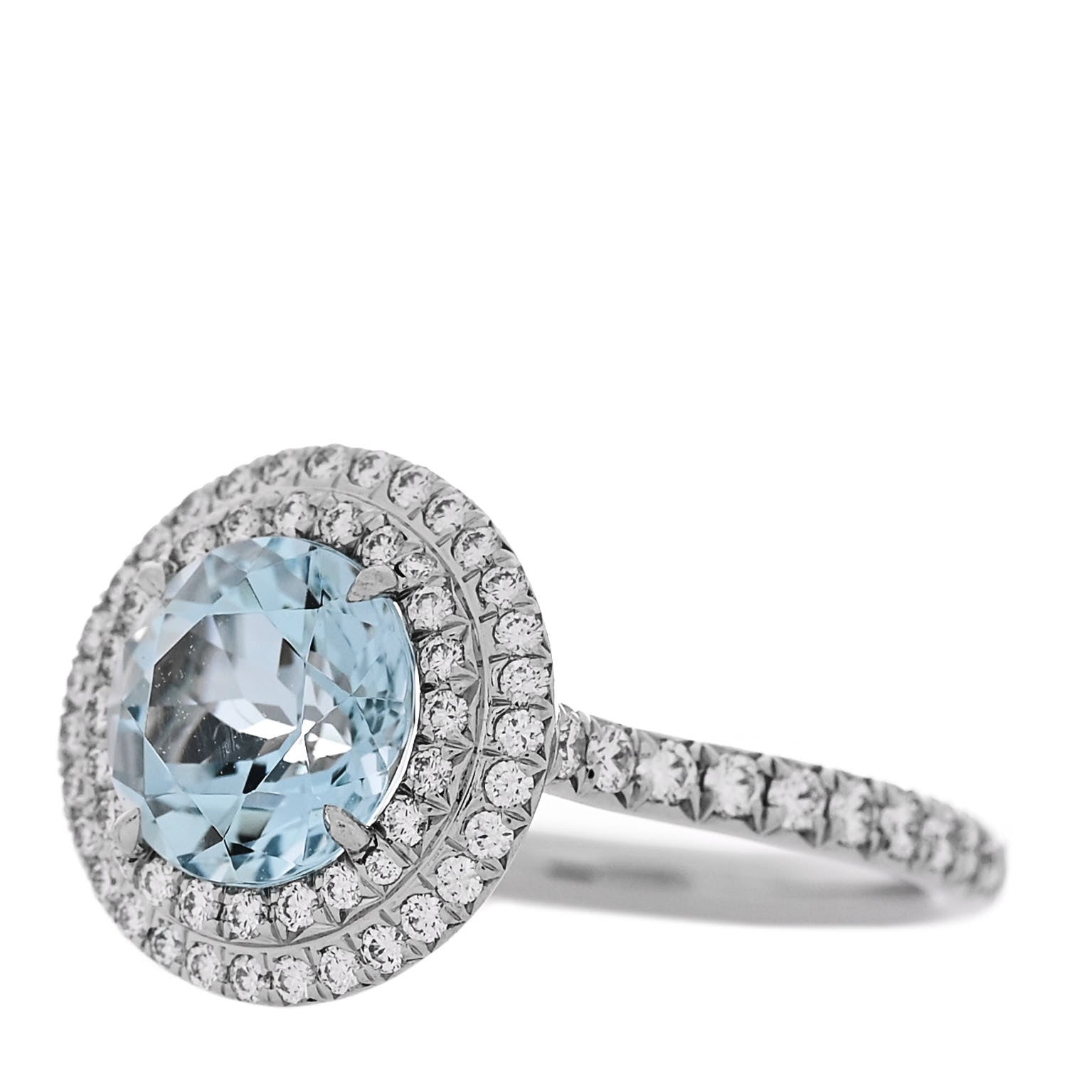 Tiffany Platinum Diamond Aquamarine Soleste Ring 50 5.5 3 of 5
