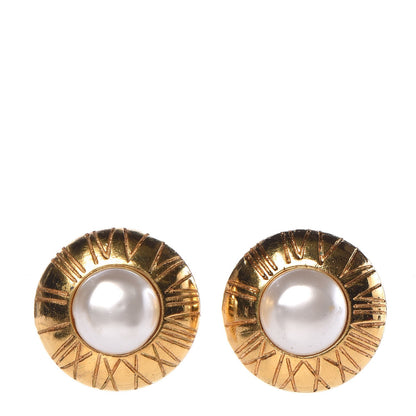 Chanel Mother of Pearl Round Clip On Earrings Gold 1 of 5