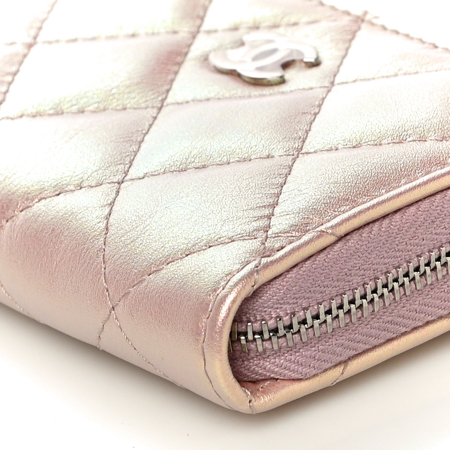 Chanel Iridescent Calfskin Quilted Zip Coin Purse Wallet Pink 10 of 11