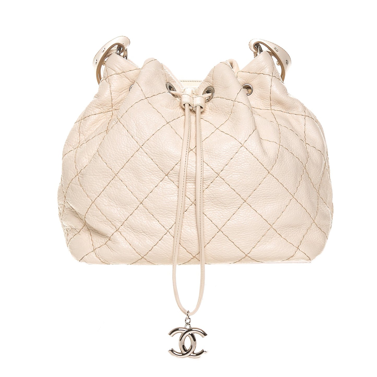 Glazed Calfskin On The Road Drawstring Tote Ivory