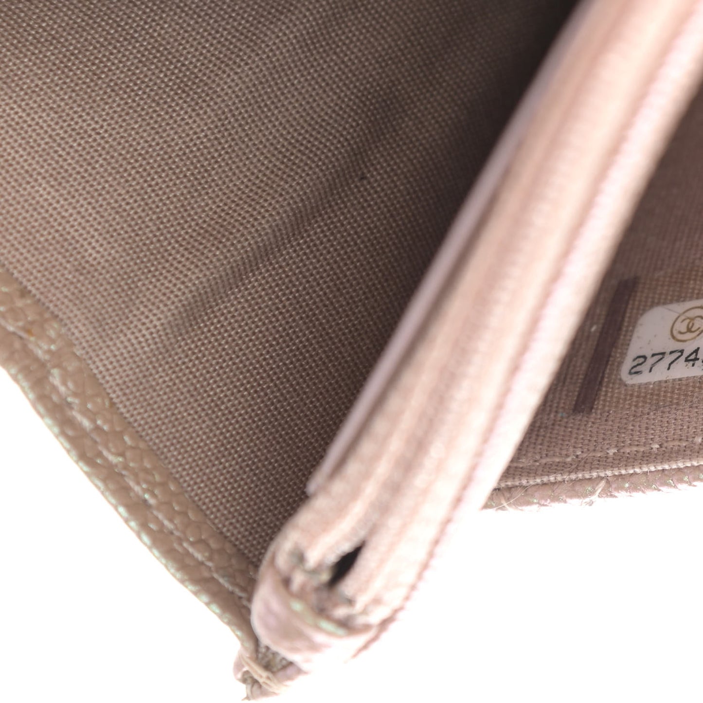 Iridescent Caviar Quilted Wallet On Chain WOC Beige