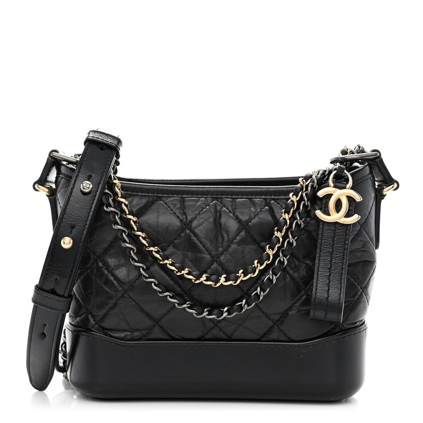 Aged Calfskin Quilted Small Gabrielle Hobo Black
