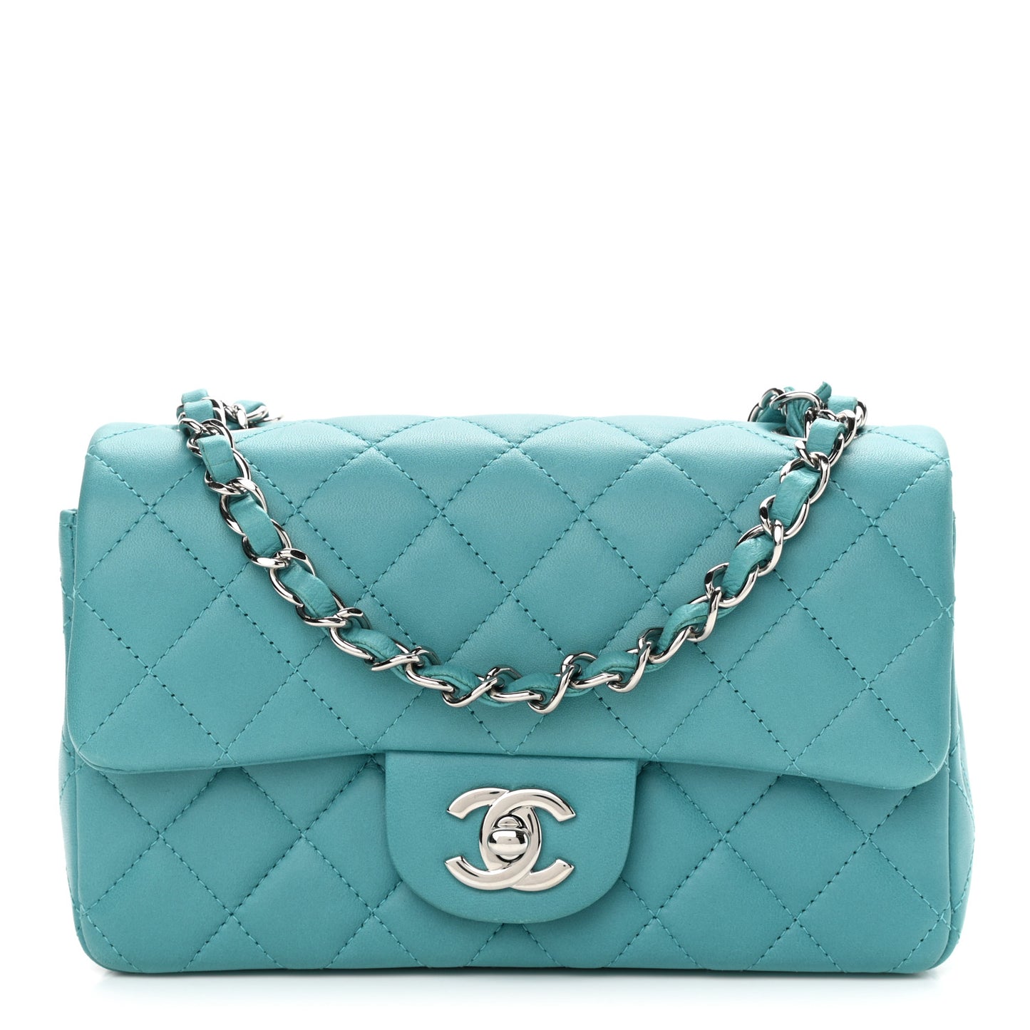 Lambskin Quilted Mini Rectangular Flap Turquoise