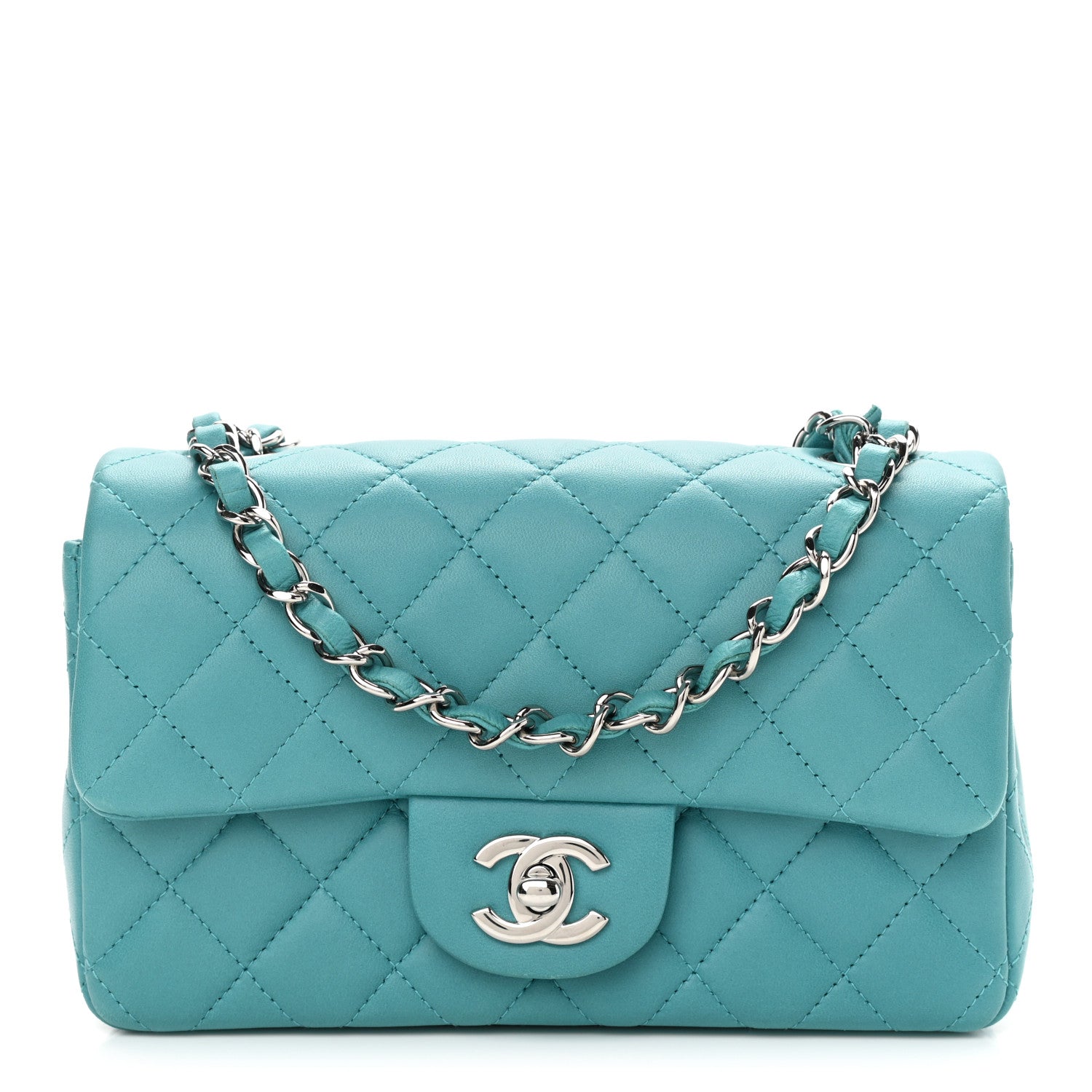 Chanel Lambskin Quilted Mini Rectangular Flap Turquoise 1 of 11