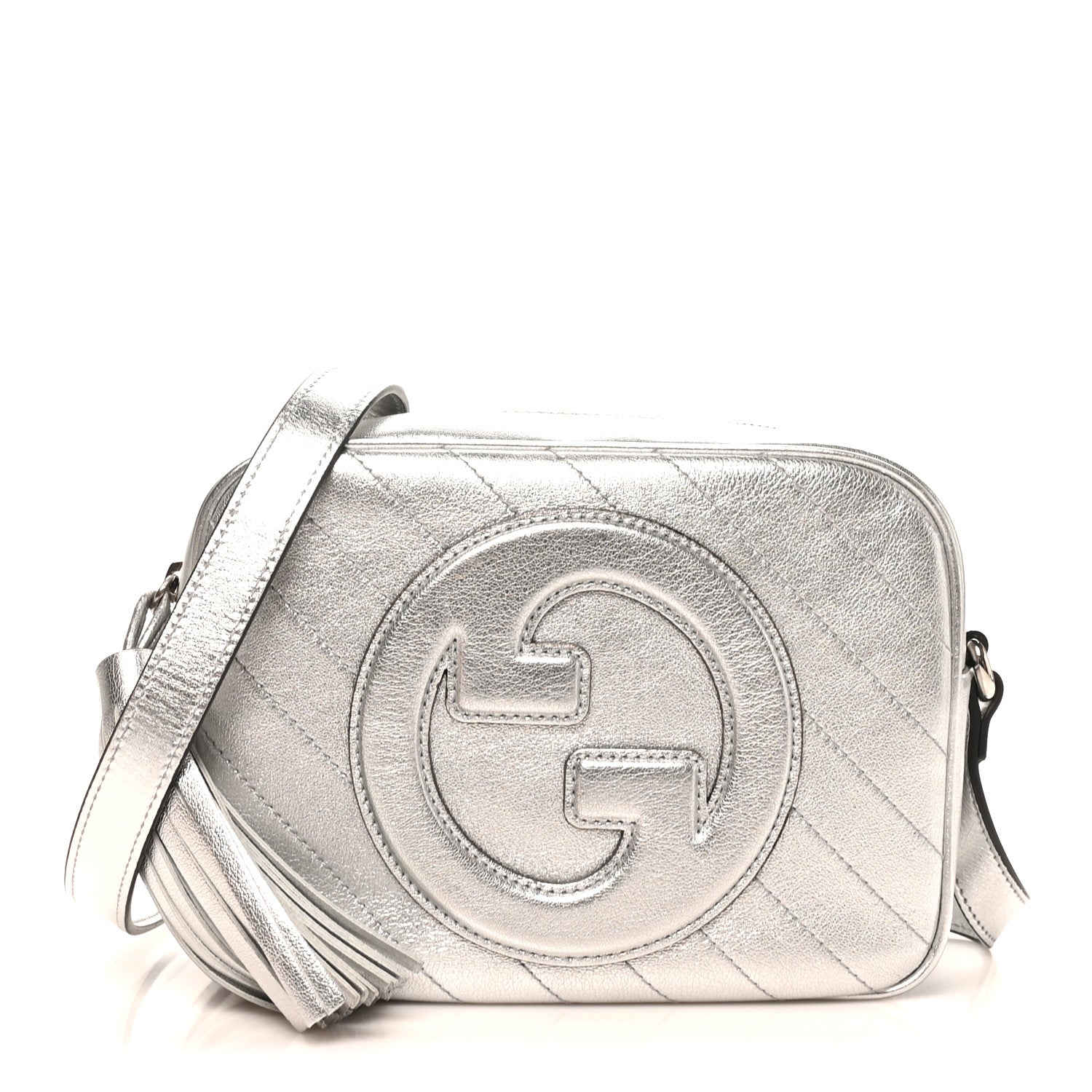 Gucci Metallic Sakai Be Green Calfskin Diagonal Stitched Small Blondie Shoulder Bag Silver 1 of 10
