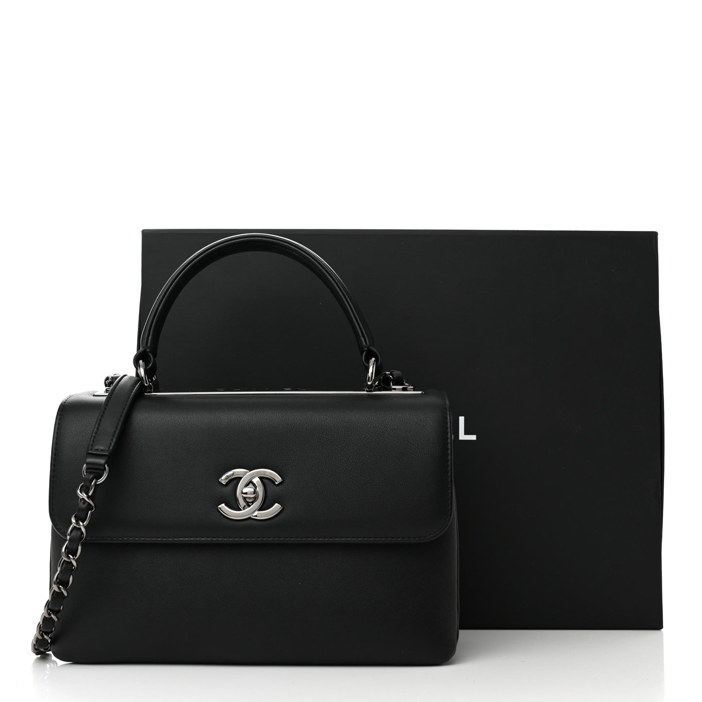 Calfskin Small Trendy CC Dual Handle Flap Bag Black