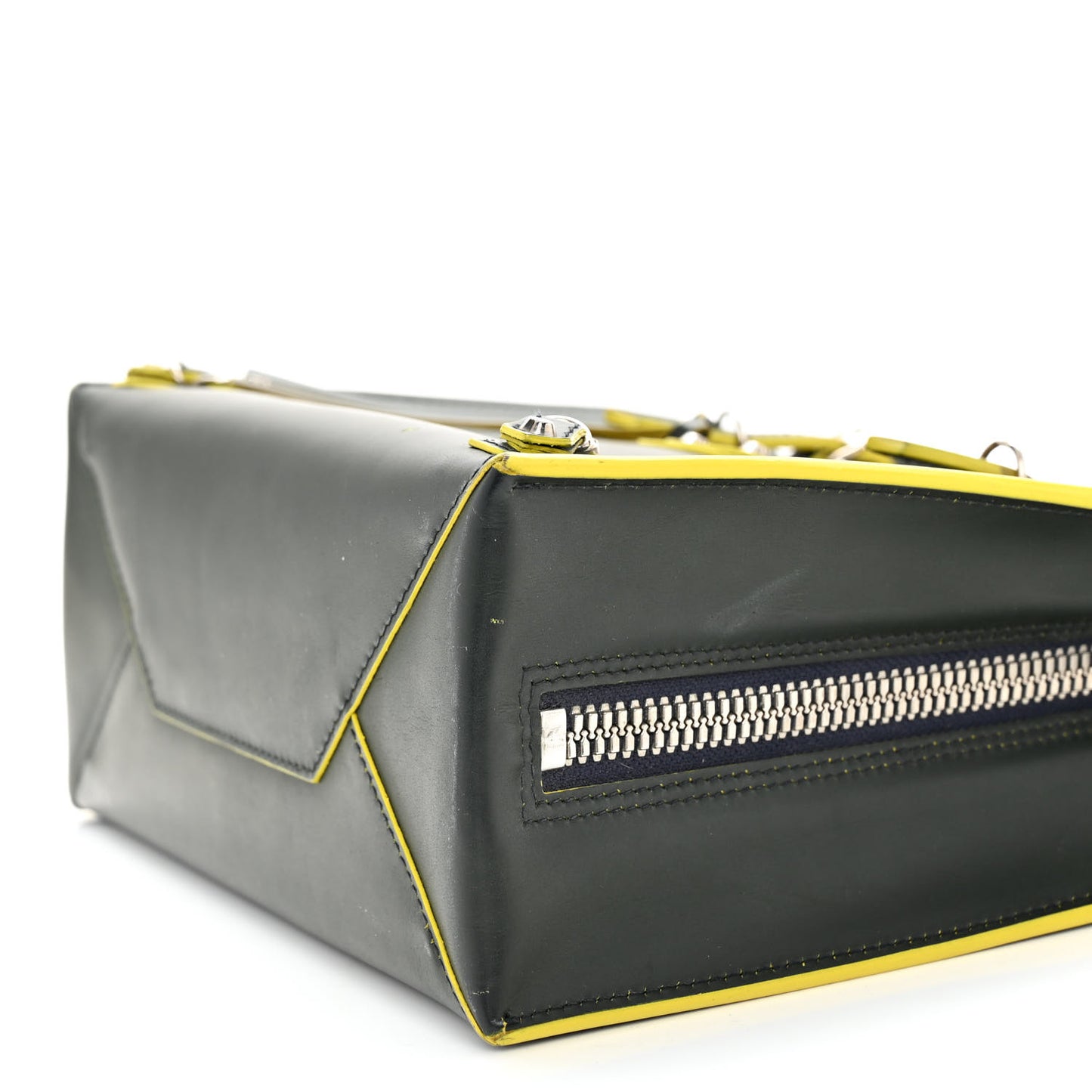 Rubberized Calfskin Papier Mini A4 Zip Around Tote Green Yellow