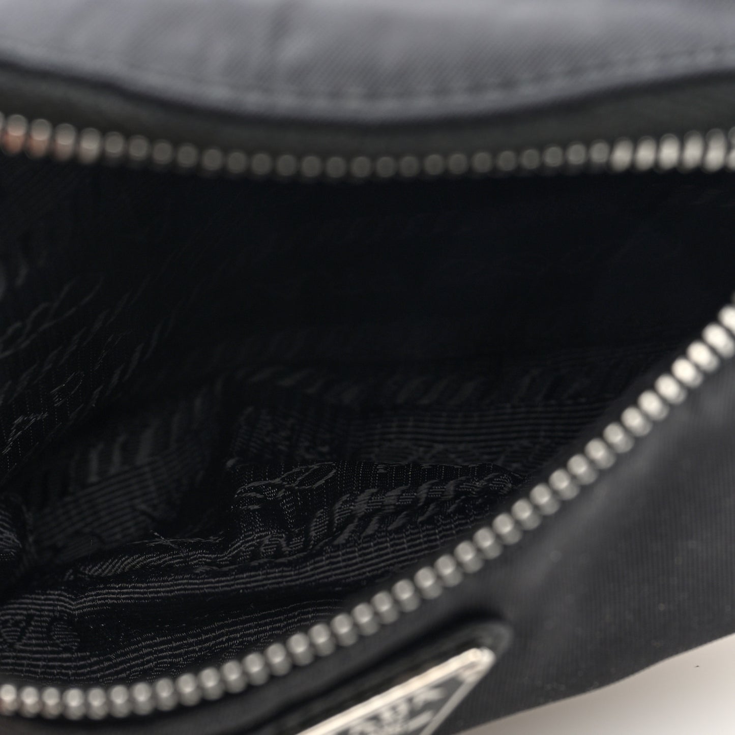 Re-Nylon Travel Saffiano Metal Triangle Logo Mini Arm Pouch Black