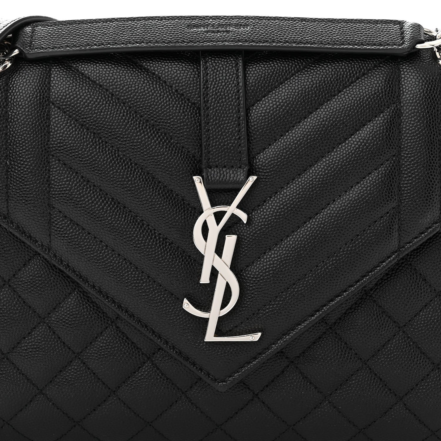 Saint Laurent Grain De Poudre Textured Mixed Matelasse Triquilt Medium Monogram Satchel Black 8 of 11