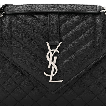 Saint Laurent Grain De Poudre Textured Mixed Matelasse Triquilt Medium Monogram Satchel Black 8 of 11