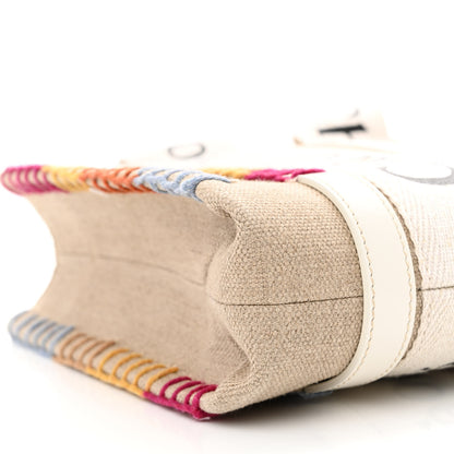 Chloe Linen Canvas Calfskin Blanket Stitched Small Woody Ribbon Tote White Multicolor 9 of 10