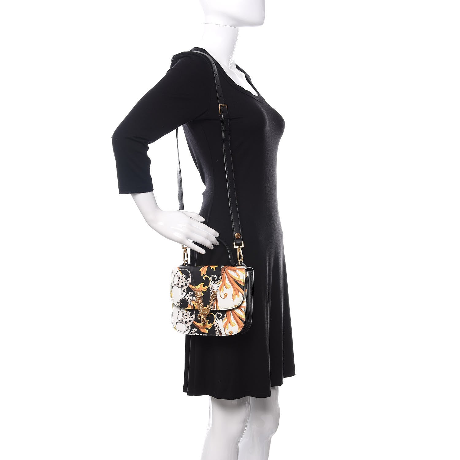 Versace Nappa Acanthus Print Small Virtus Shoulder Bag Black 2 of 9