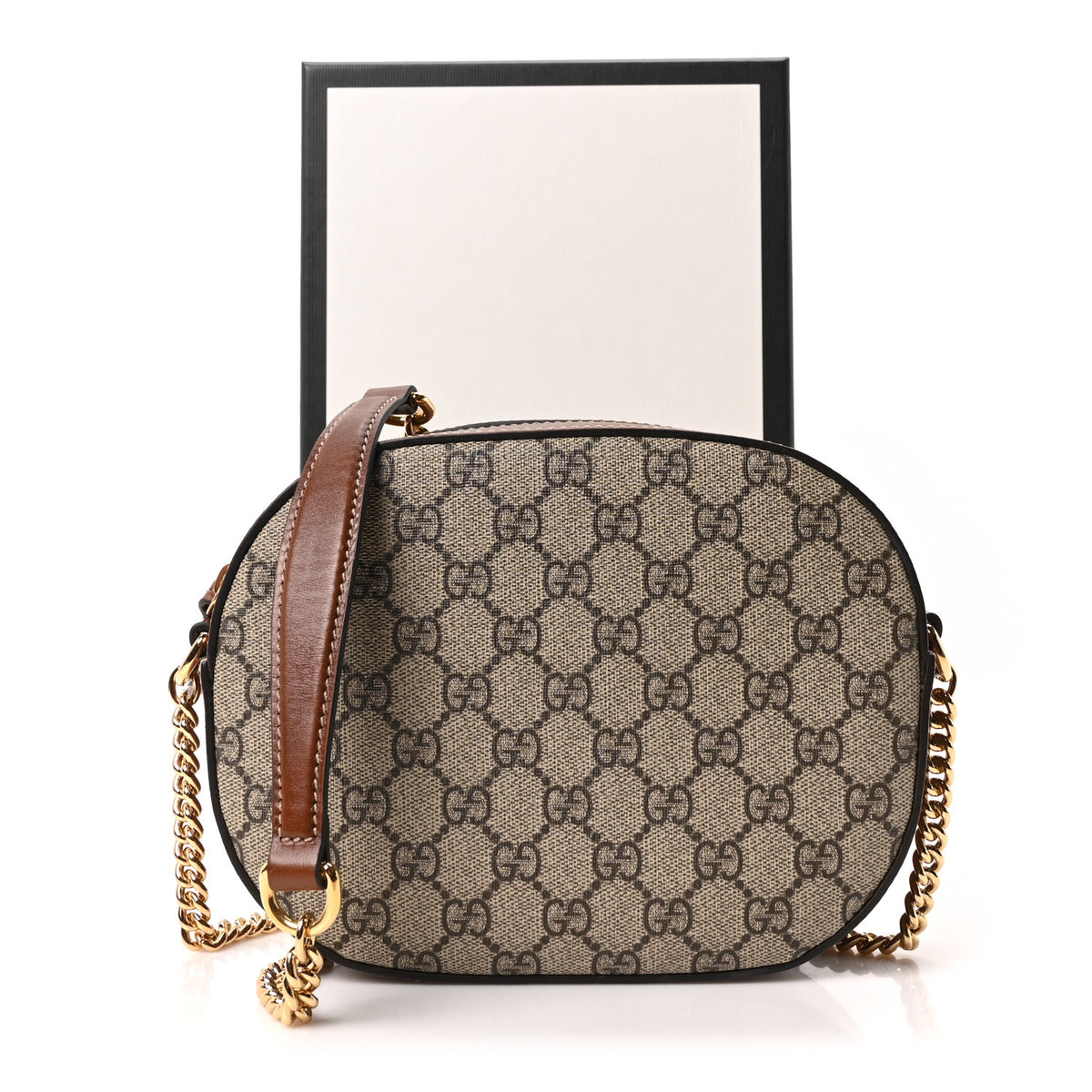GG Supreme Monogram Cuoio Toscano Mini Chain Shoulder Bag Beige Ebony Cuir