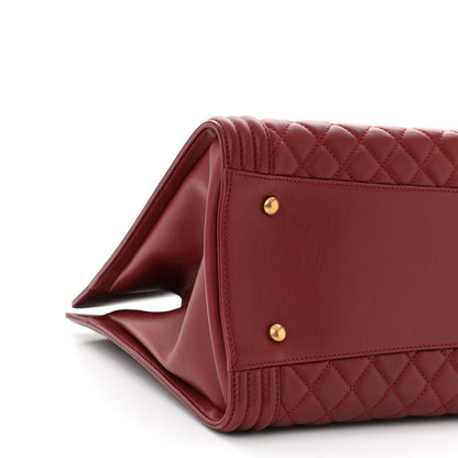 Chanel Lambskin Quilted Boy Shopping Tote Dark Red 9 of 11