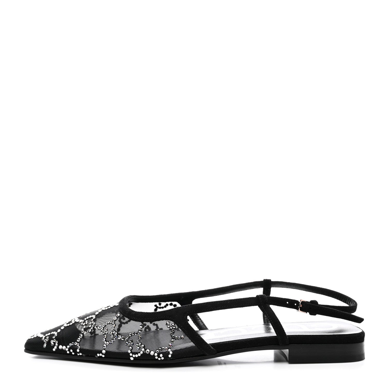 Gucci Tela Retino Kid Scamosciato Crystal GG Monogram Square G Slingback Flat 36 Black 1 of 8