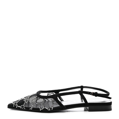 Gucci Tela Retino Kid Scamosciato Crystal GG Monogram Square G Slingback Flat 36 Black 1 of 8