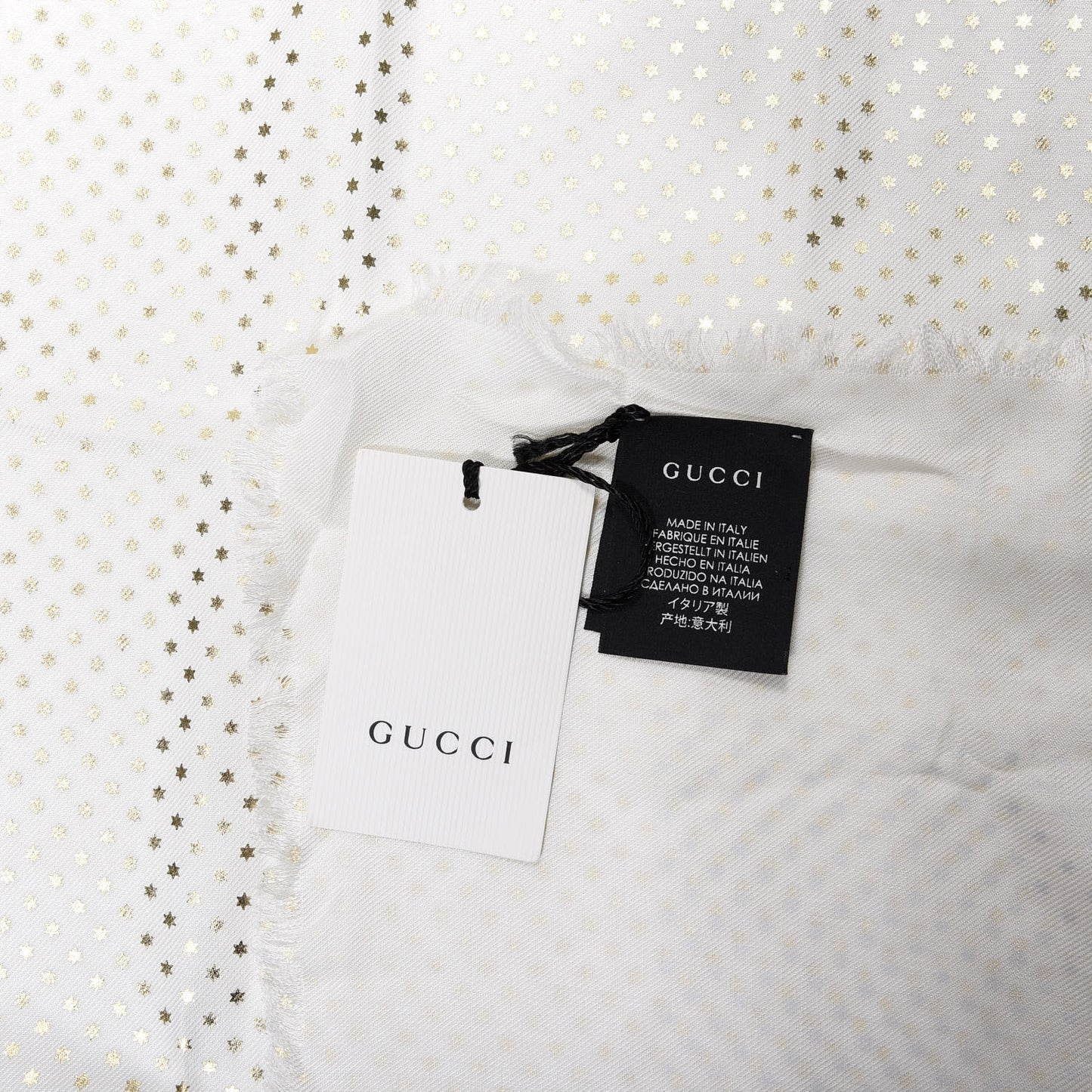 X SEGA Modal Silk Cashmere GUCCY Stars Print Scarf White Gold